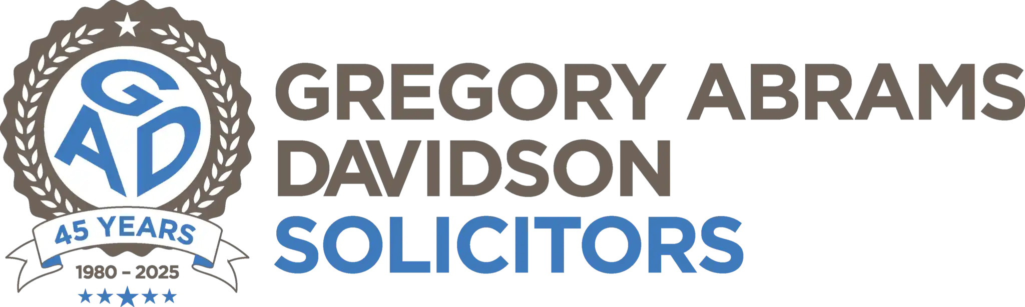 Gregory Abrams Davidson Solicitors official logo celebrating 45 years of service (1980-2025)