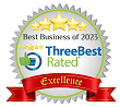 ThreeBestRated Best Business of 2023 Excellence Award badge.